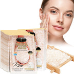 Facial mask packaging with a woman applying rice mask on her face.