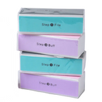 Set of cosmetic steps with labeled boxes on a light gray background