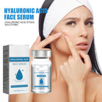 Hyaluronic acid face serum packaging with a woman pointing to her face.