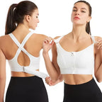 Womens Front Zipper Sports Bra With Adjustable Straps Elastic Shockproof Fitness Athletic Crop Top For Yoga