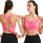Womens Front Zipper Sports Bra With Adjustable Straps Elastic Shockproof Fitness Athletic Crop Top For Yoga