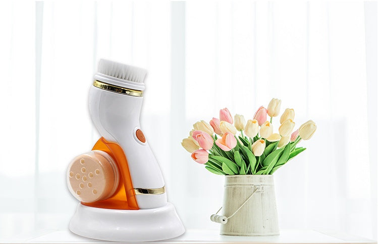 Beauty device with a vase of tulips on a white background