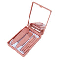 1 Set Chic Pink Makeup Brush Set - Mirror Compact, 5pcs Soft Bristles Versatile for Blush Eye Foundation
