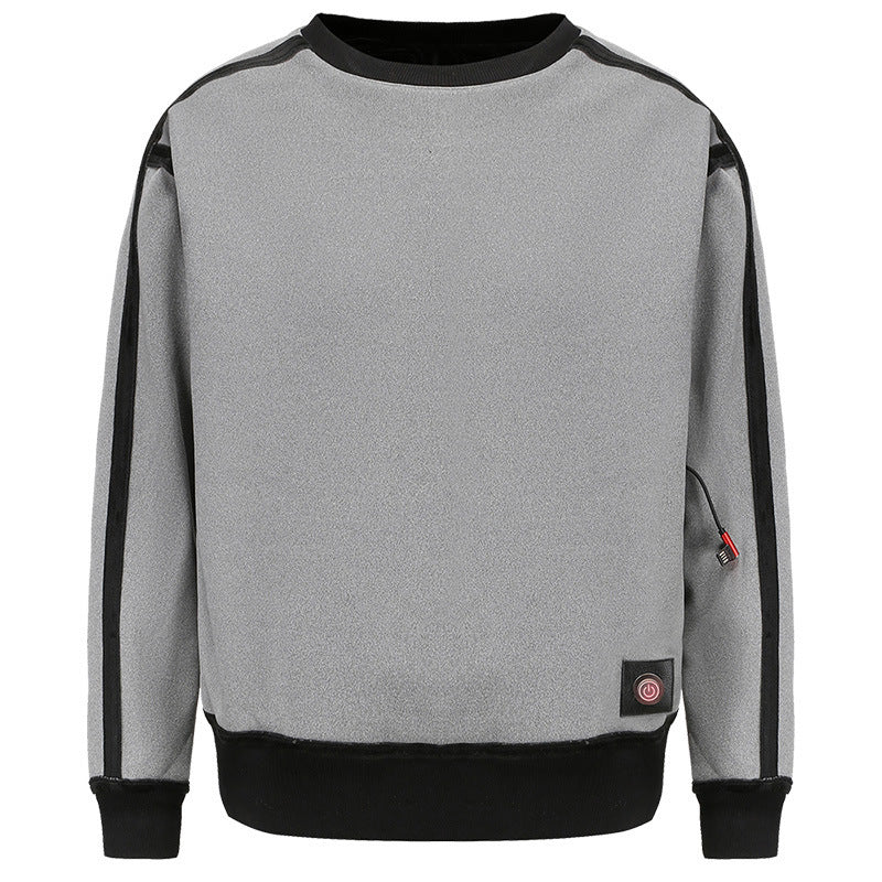 A Shopify product edit screen displaying the color-matching grey and black Electric Heated Jacket and its heating zone diagrams.