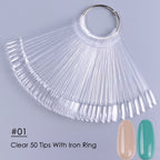 50pcs False Nail Display Tips Clear Nature Color Chart Oval Fan Style UV Gel Polish Swatch Shows Palette Practice Manicure Tools