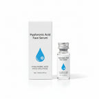 Hyaluronic acid face serum packaging with dimensions on a white background
