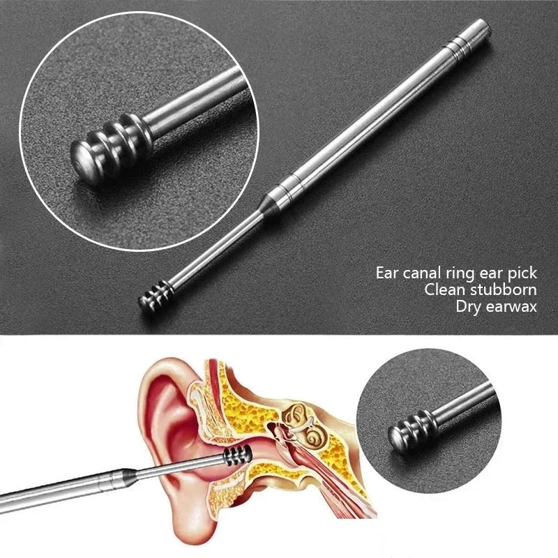 6Pcs Earwax Removal Tool Set – Stainless Steel Spiral Earpick & Ear Curette Cleaner Kit