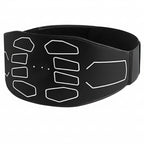 Black electronic muscle stimulator belt with accessories on a white background