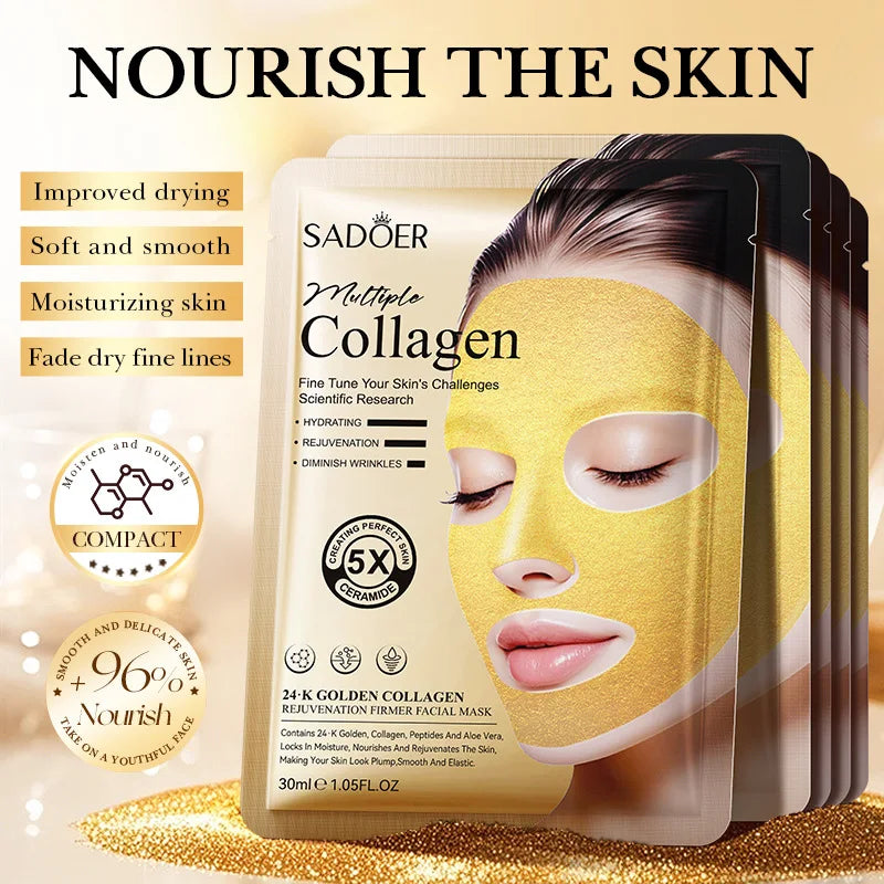 24k Golden Collagen Facial Masks Anti Wrinkle Firming Moisturizing Anti-Aging Face Mask Beauty Facial Skin Care Products