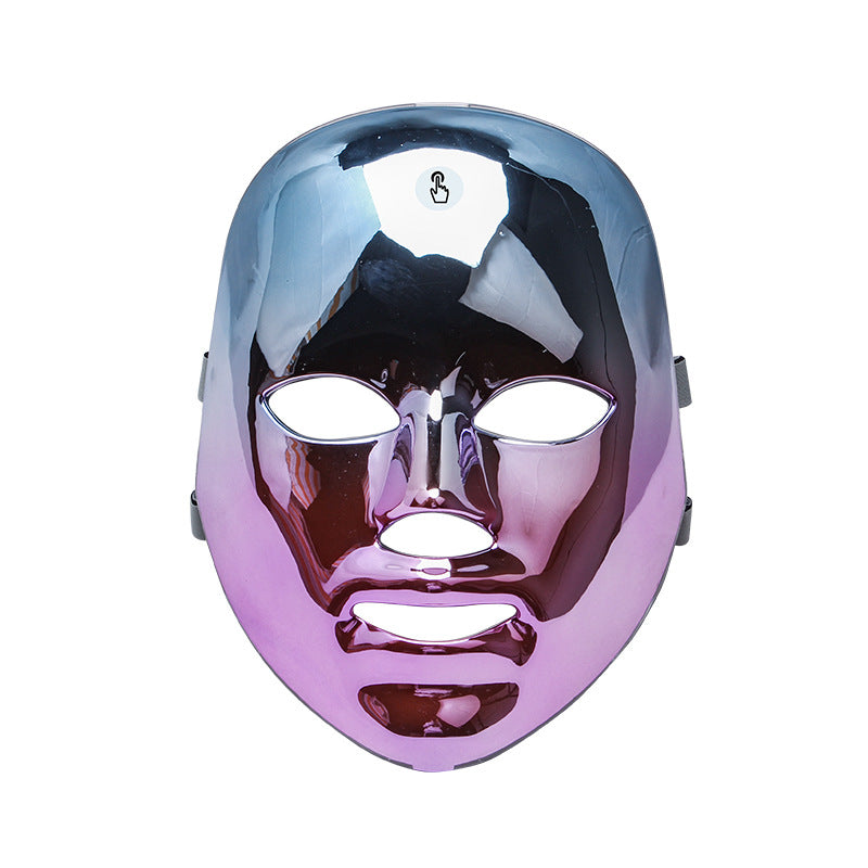 Chrome face mask with a gradient effect on a white background