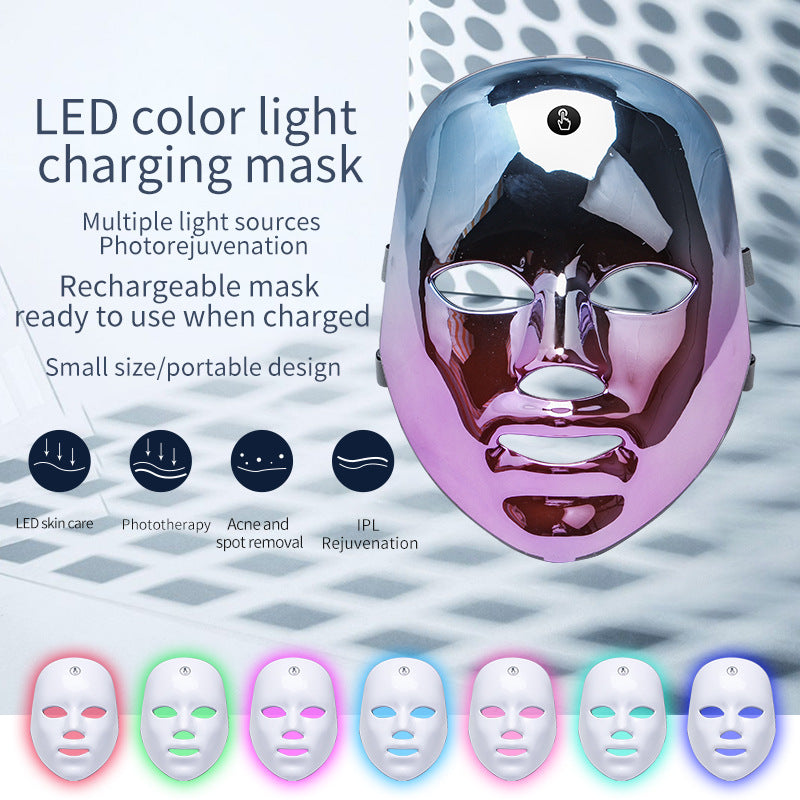 LED color light charging mask with text on a gray background