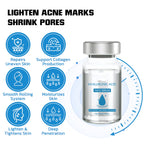 Hyaluronic acid face serum bottle with icons indicating its benefits on a white background
