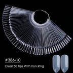 50pcs False Nail Display Tips Clear Nature Color Chart Oval Fan Style UV Gel Polish Swatch Shows Palette Practice Manicure Tools