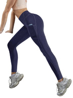 High Waist Womens Leggings With Pockets Push Up Stretch Yoga Pants For Fitness Running Sportswear Solid Color