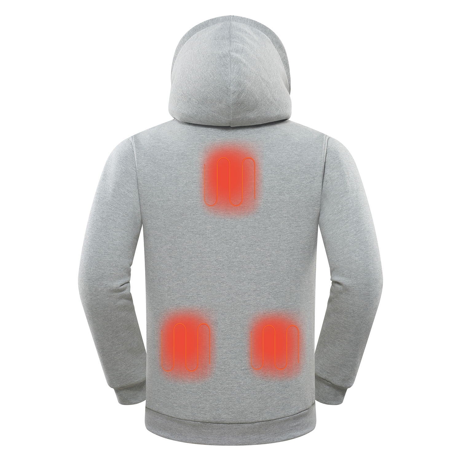 Gray hoodie with heated patches on a white background