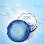 Bioaqua crystal clear moisturizing cream jar on a blue background with water droplets