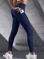High Waist Womens Leggings With Pockets Push Up Stretch Yoga Pants For Fitness Running Sportswear Solid Color
