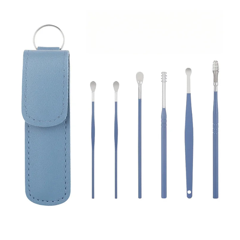 6Pcs Earwax Removal Tool Set – Stainless Steel Spiral Earpick & Ear Curette Cleaner Kit