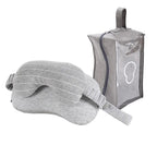 A versatile, multifunctional grey eye mask and neck pillow combo for travel and office napping.