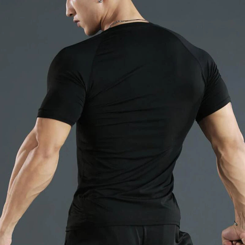 Men Compression Running T Shirt Fitness Tight Short Sleeve Tshirt Training Jogging Shirts Gym Sportswear Quick Dry