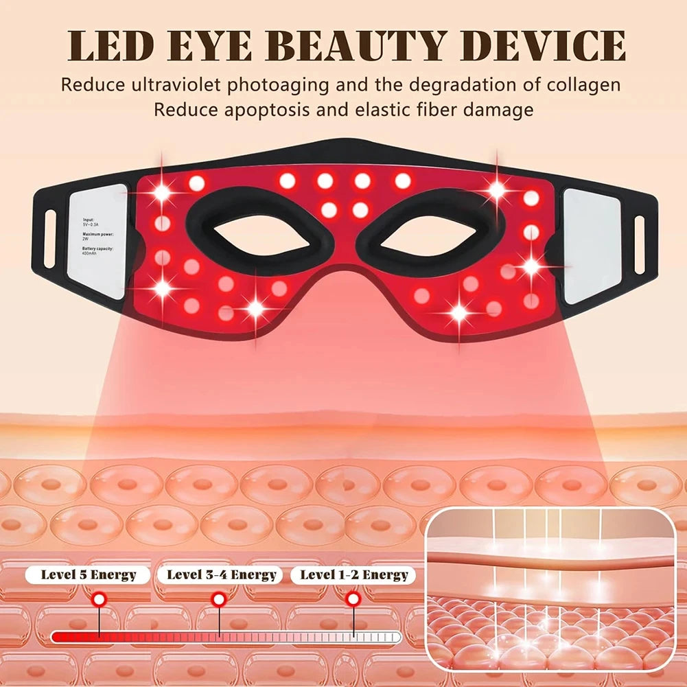 LED Red Light Therapy Eye Mask 630nm 850nm Infrared Device for Dark Circles Fine Lines Eye Bags 5 Modes Rechargeable Home Travel