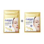 Two packages of SADOER Collagen Facial Mask with a promotional text on a yellow background.