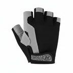 Black glove with labeled features on a white background