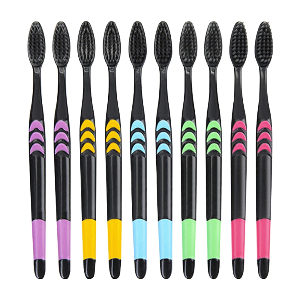 10 Pieces Packed Deep Cleaning Soft Bristle Bamboo Charcoal Black Hair Ultra-Fine Beauty Health Toothbrush  Oral Cleaning