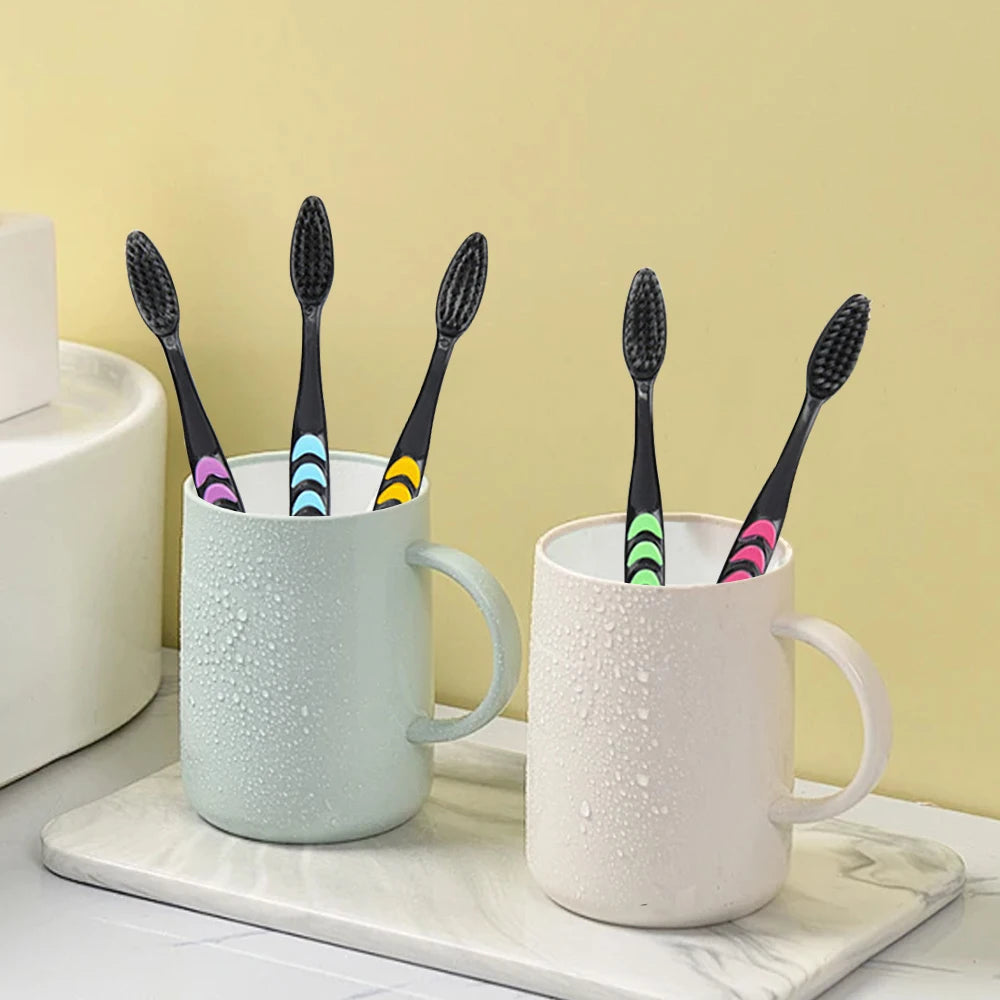 10 Pieces Packed Deep Cleaning Soft Bristle Bamboo Charcoal Black Hair Ultra-Fine Beauty Health Toothbrush  Oral Cleaning