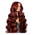 Two women with long, wavy red hair in different settings.