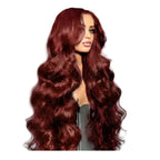 Two women with long, wavy red hair in different settings.