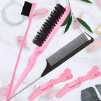 5pcs/set Beauty-health Set Nylon Teasing Brush Rat Tail Comb Double Side Edge Brush Alligator Hair Clips Salon Styling Tools