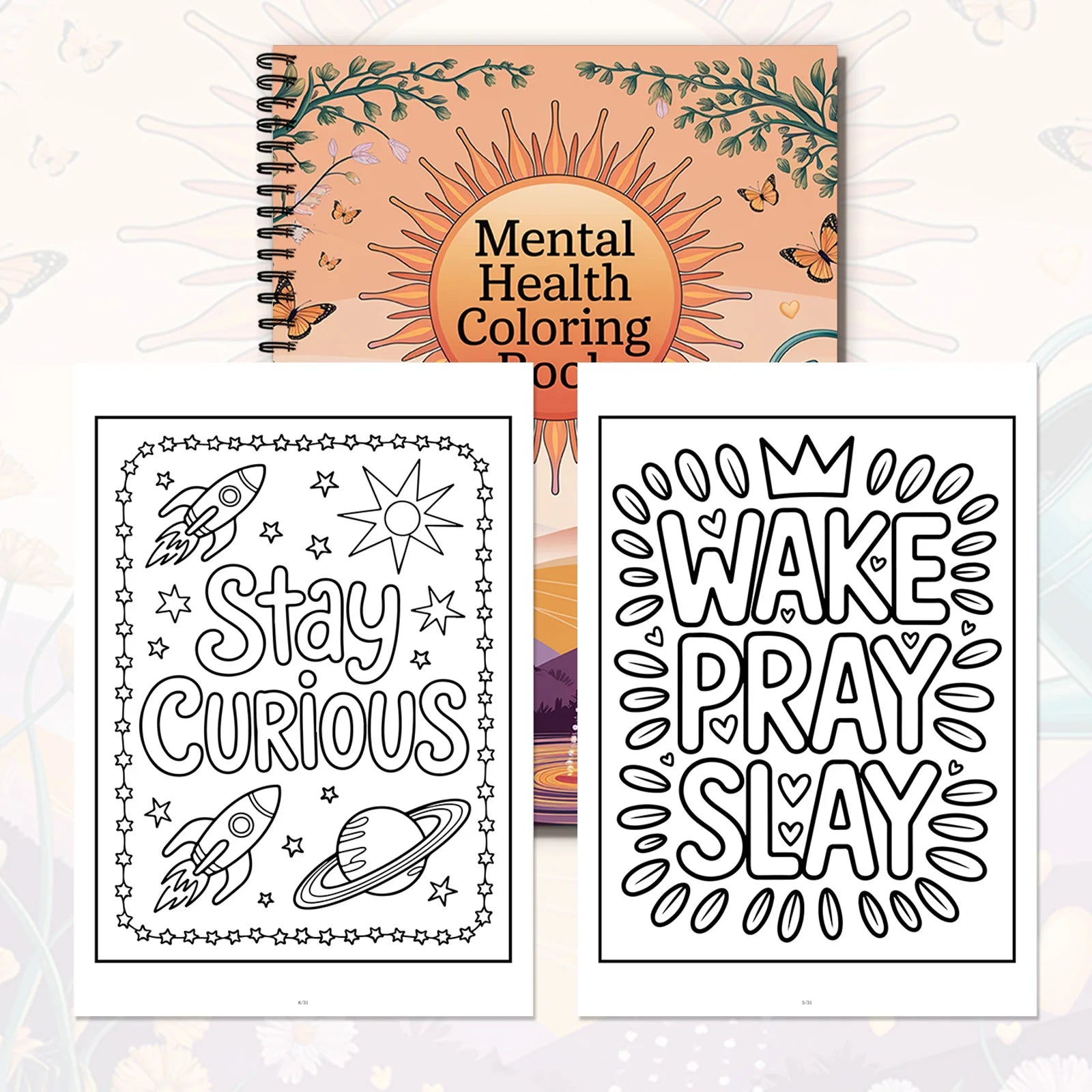 1PC 30-Page Emotional Balance Coloring Book, Beautiful Flower Patterns, Inspirational Lines,Mental Health Tool for Adults, Teens