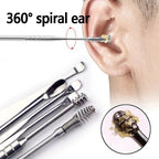 6Pcs Earwax Removal Tool Set – Stainless Steel Spiral Earpick & Ear Curette Cleaner Kit