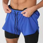Mens Double Layer Running Shorts Quick Dry 2 In 1 Fitness Training Sports Shorts for Workout and Bodybuilding