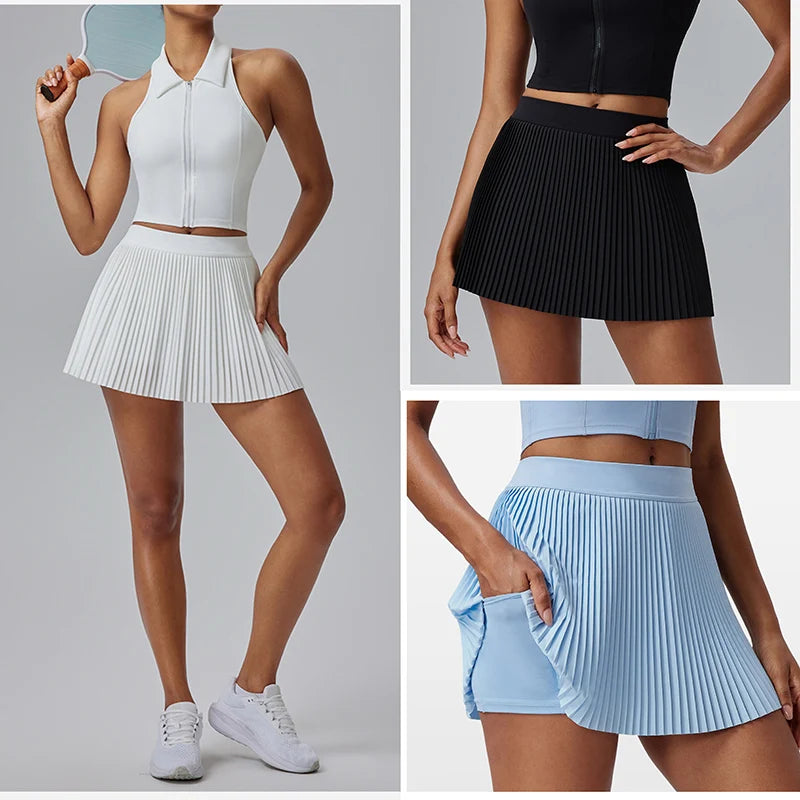 Pleated Tennis Skirt for Women Fake Two-piece Anti-exposed Sports Fitness Badminton Skirt Golf Skirt Summer Suit