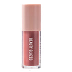 Lipstick and pencil with measurements and close-up of lips wearing the color