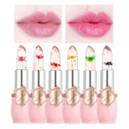 6Pcs/Box Crystal Clear Flower Jelly Lip Balm Kits Set Temperature Color Changing Lipstick Moisturizer Vitamin E Beauty Health