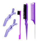 5pcs/set Beauty-health Set Nylon Teasing Brush Rat Tail Comb Double Side Edge Brush Alligator Hair Clips Salon Styling Tools