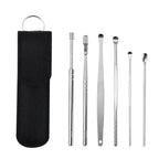 Set of stainless steel straws and cleaning tools with a black carrying case on a white background