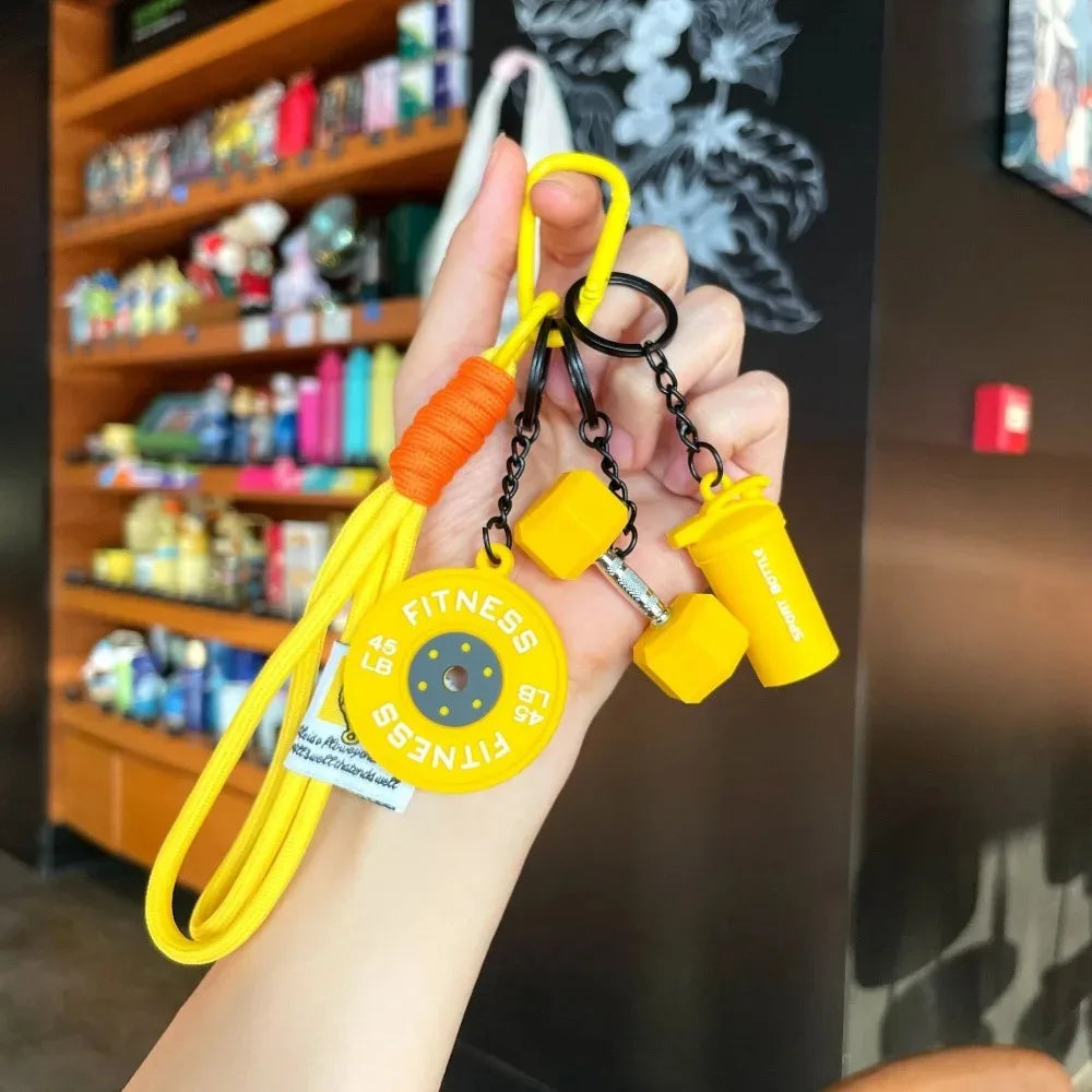2026 Dumbbell Fitness Keychain, Weight Plate Gym Keyring, Shaker Bottle Workout Key Chain, Paracord Bag Charm Gift for Men 1Pc