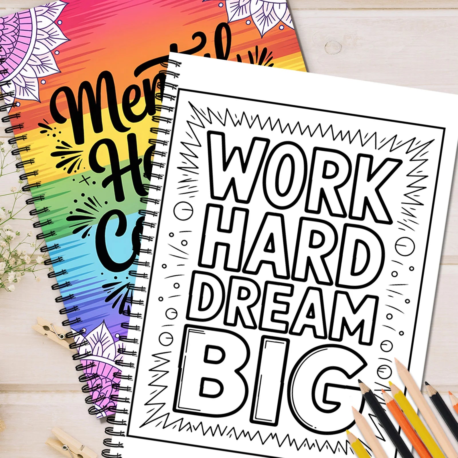 1PC 30-Page Mental Health Coloring Book, Exquisite Floral Patterns, Inspirational Quotes, Stress Relief
