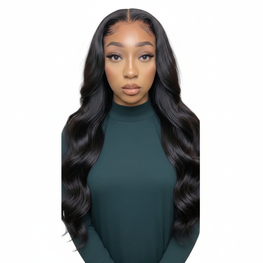 Side-by-side comparison of a woman with long, wavy black hair styled differently.