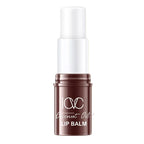 Lip balm with coconut oil packaging on a beige background