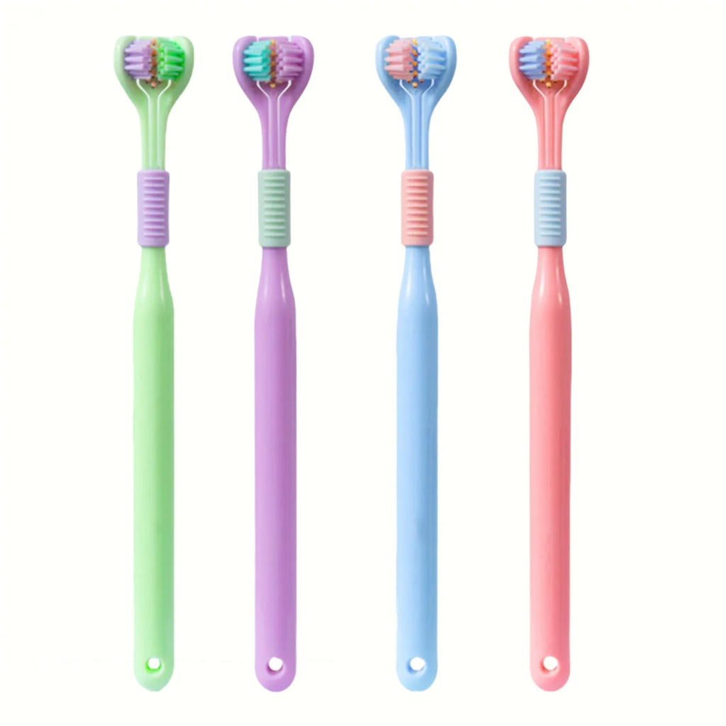 4pcs Soft Bristle 3-sided Toothbrush Gentle Clean Adult Teeth Brush for Complete Gum Care Autism Sensory Design Oral Health Tool