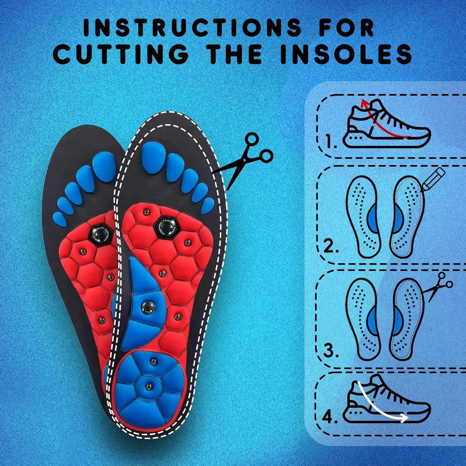 Foot Acupressure Magnetic Insoles Arch Support Insoles Breathable Sports Shoes Pads Body Detox Slimming Feet Health Care Tools