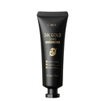 Black facial mask tube with gold text and dimensions on a white background