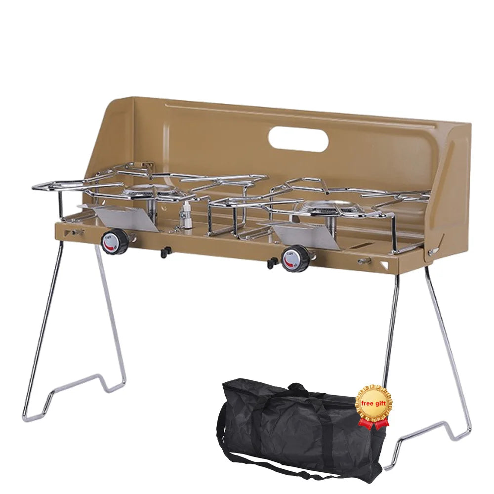 Folding Camping Table Stove with Twin Burners and Piezo Ignition