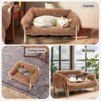 Large Soft Plush Raised Wooden Leg Cat Sofa Bed