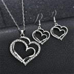 Women's Fashion Elegant Double Heart Necklace Earrings Bracelet Jewelry Set